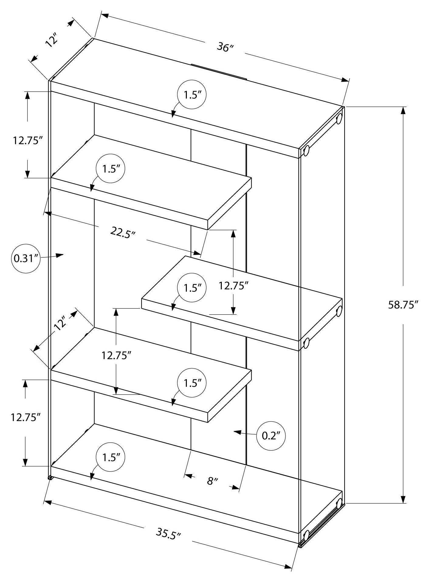 ETAGERE - 60"H / BLANC LUSTRE AVEC VERRE TREMPE