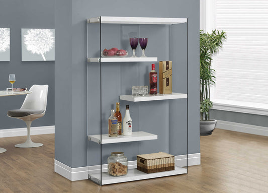 ETAGERE - 60"H / BLANC LUSTRE AVEC VERRE TREMPE